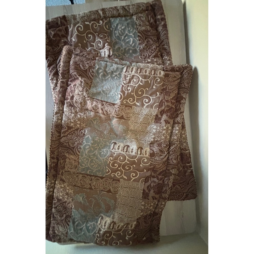 Croscill Jacquard Scroll Damask Pillow Shams Euro Brown Tan‎ Gold Set of 2